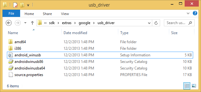 USB Driver file in folder